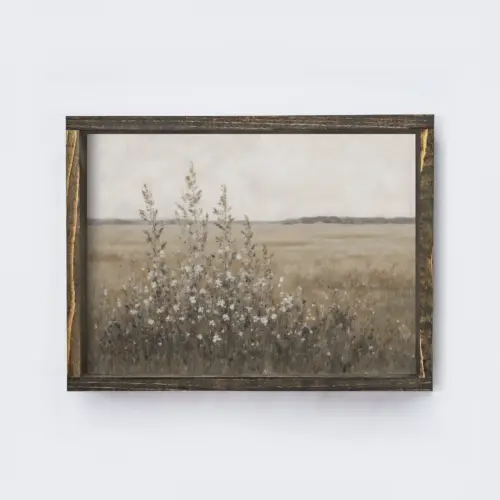 vintage wildflower landscape painting, 8.5”x7”