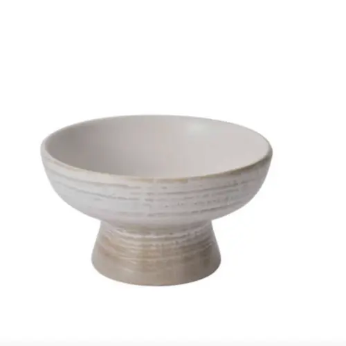 footed ceramic bowl, taupe, 12.25”x6.75”