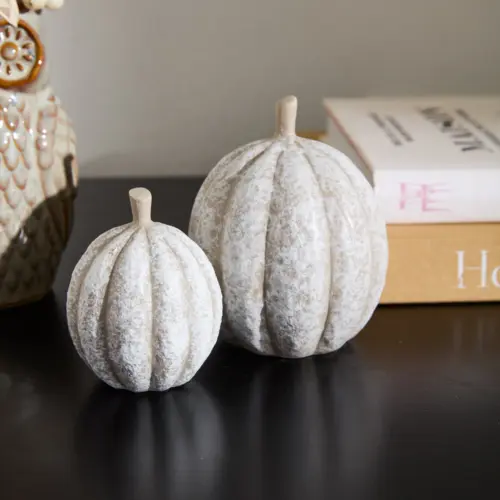 ceramic pumpkin, white+taupe, large,4.5”