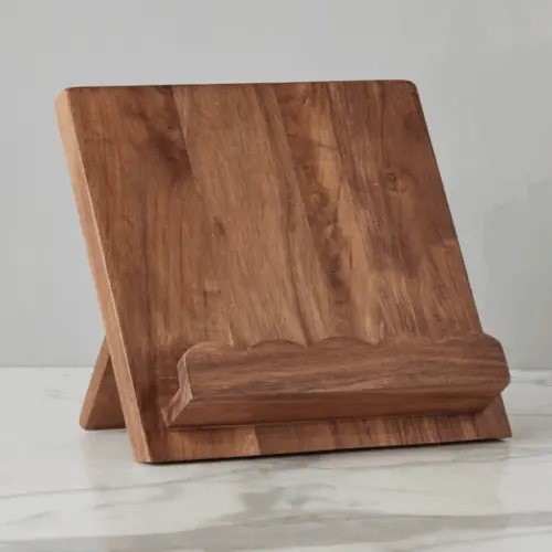 scalloped book stand, natural acacia