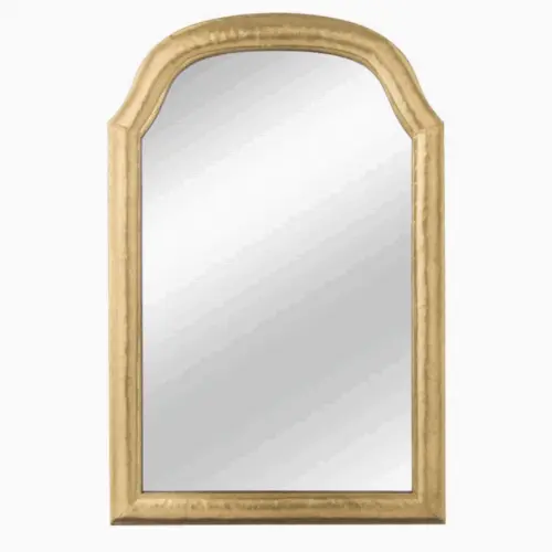 gold arched mirror, 21”x33”