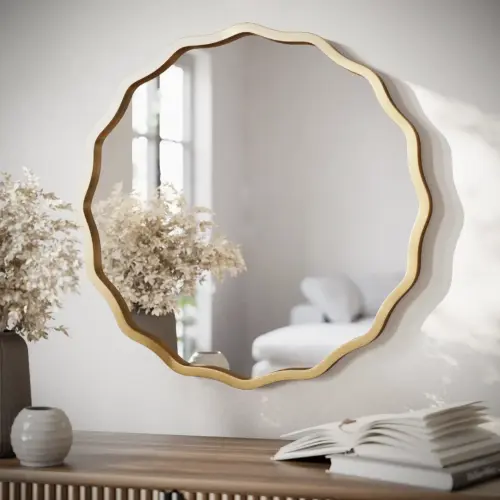 gold scalloped mirror, 30”
