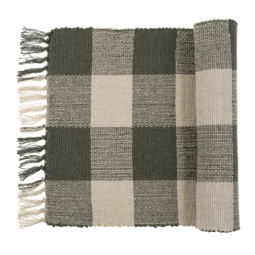 gingham table runner, fog, 16x72
