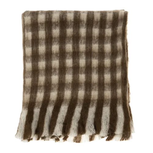 gingham wool blend throw, toffee